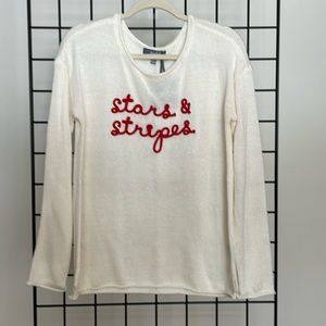 Cream Sweater Red Stars & Stripes Embroidered Size M